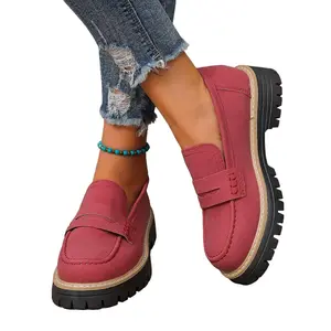 Womens Chunky Loafers Retro Penny Slip On Shoes Round Toe Lug Sole Business Casual Flats, British Style Platform Loafers for Office Work School Travel Commuting Daily Wear, Lightweight Comfortable Dressy Casual Shoes for Jeans Skirts Trousers All Day