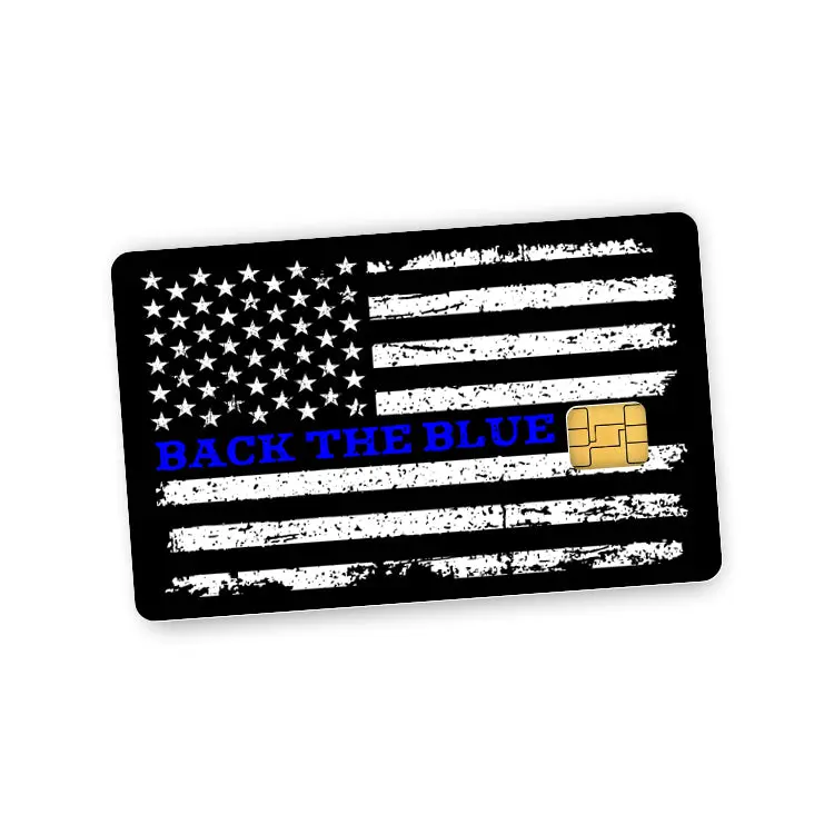 Back The Blue Credit Card Skin | Distressed Thin Blue Line Flag Sticker | Pro Police Officer Law Enforcement Support Card Cover