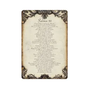 Vintage Spanish Psalm 91 Metal Sign Christian Wall Art Religious Home Decor