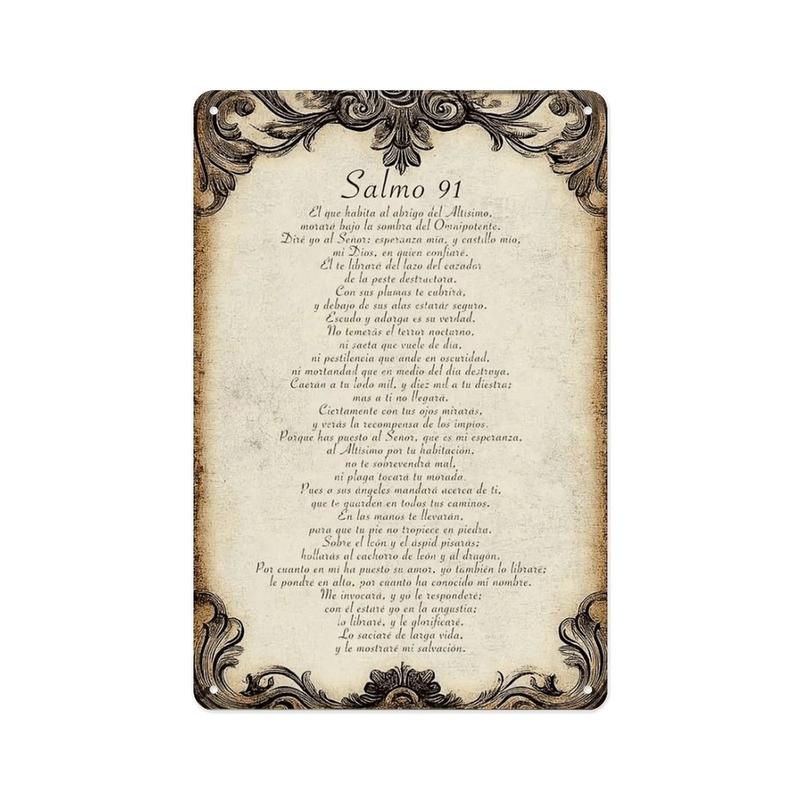 Vintage Spanish Psalm 91 Metal Sign Christian Wall Art Religious Home Decor