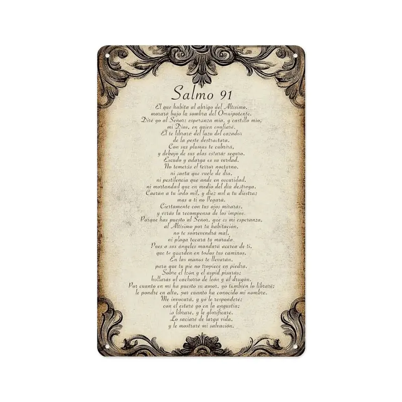 Vintage Spanish Psalm 91 Metal Sign Christian Wall Art Religious Home Decor