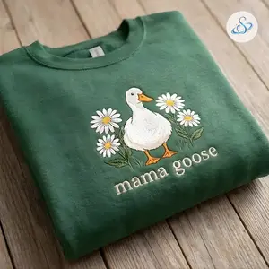 Mama Goose Embroidered Sweatshirt, Floral Goose Crewneck for Moms, Cute Spring Mother’s Day Pullover, Cozy Bird Lover Gift for Women, Soft Casual Sweater