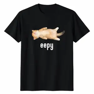 [100% Cotton] Funny Trend Sleepy Cat Graphic T-Shirt Cute Eepy Kitty Meme Tee for Cat Lovers Women Men Gift Idea Birthday Christmas Casual Outfit Relax Mood Cozy Vibes Soft Comfort Everyday Wear Adorable Lazy Style