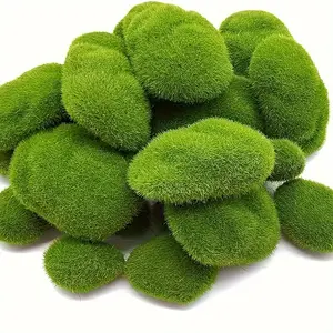 12 Artificial Moss Rocks, Stones Covered with Synthetic Green Moss, Decorative Green Moss Balls for Faux Moss Embellishments in a Tale Garden Arrangement