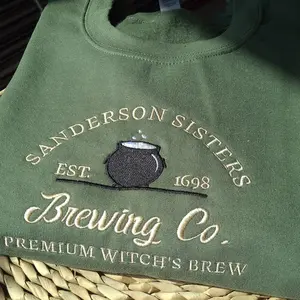 Sanderson Sisters Embroidery Sweatshirt, Halloween Brewing Co Sweatshirt, Vintage Halloween Sweatshirt, Embroidered Spooky Season Sweatshirt Z7
