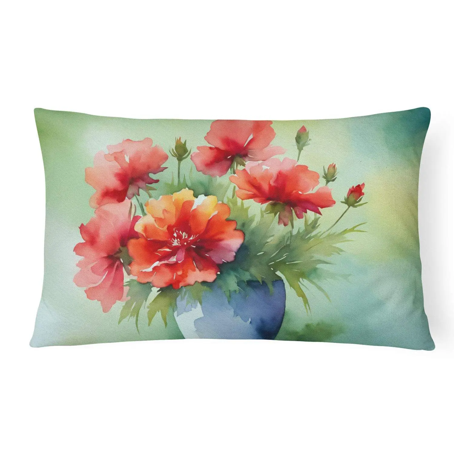 Ohio Scarlet Carnations Watercolor Fabric Decorative Pillow, 12x16 inch, Fade-Resistant Household Textile Cushion Accessory