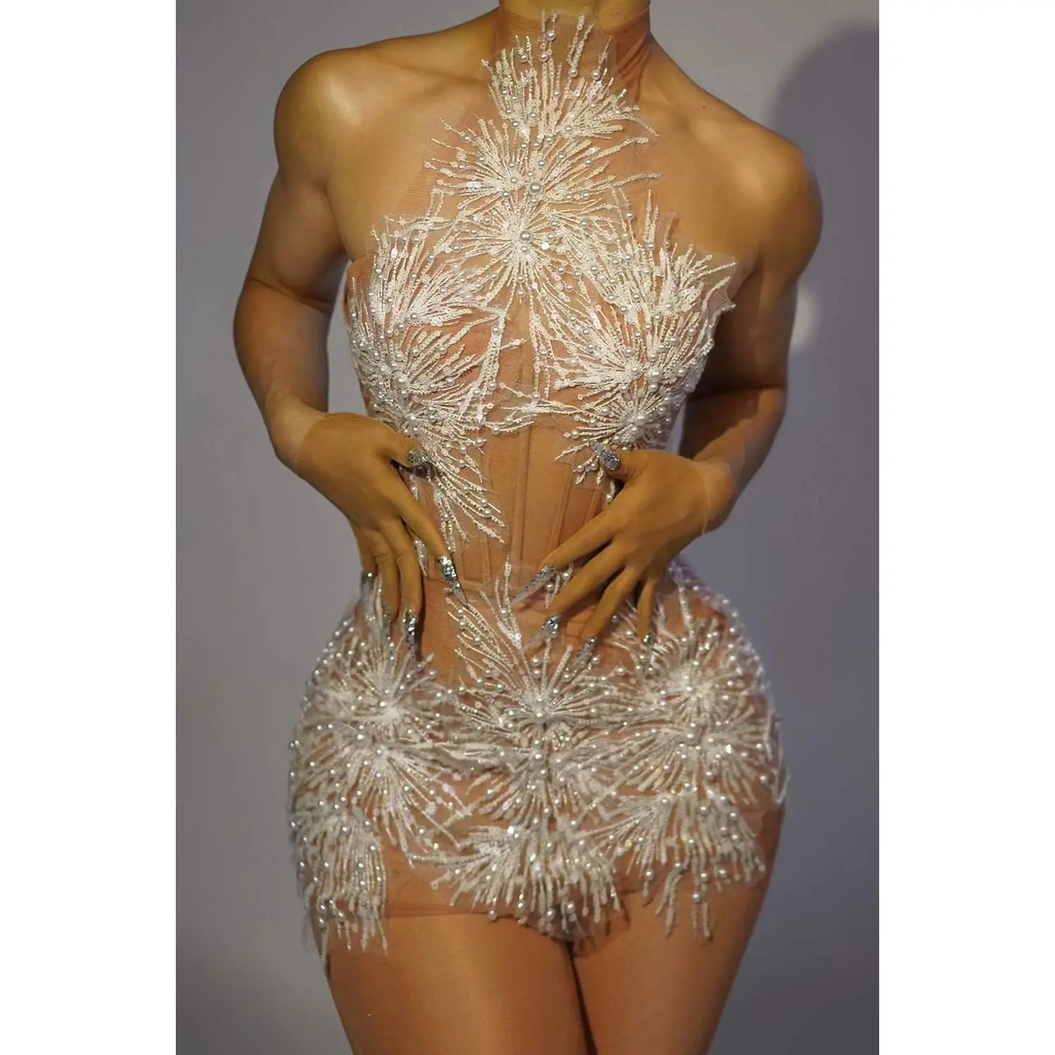 Bright Shine Dress White and Nude