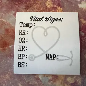 Vital Signs Sticky Notes for Nurses & Nursing Assistants w/ Blood Sugar and MAP