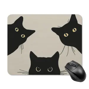 2D Black Cat Silhouette Gaming Mouse Pad with Paw Print Texture - Non-Slip Rubber Base Rectangular Mouse Pads for Office PC Laptop, Beige & Black, Ideal for Gaming and Everyday Use, Gaming Mousepad