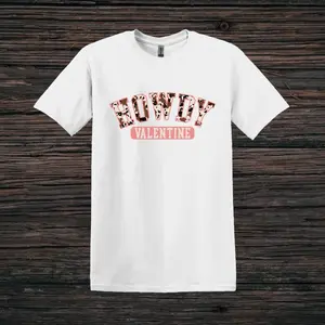 Howdy Valentine Shirt with Cowhide Cotton Casual Crew Neck Plain Menswear Top