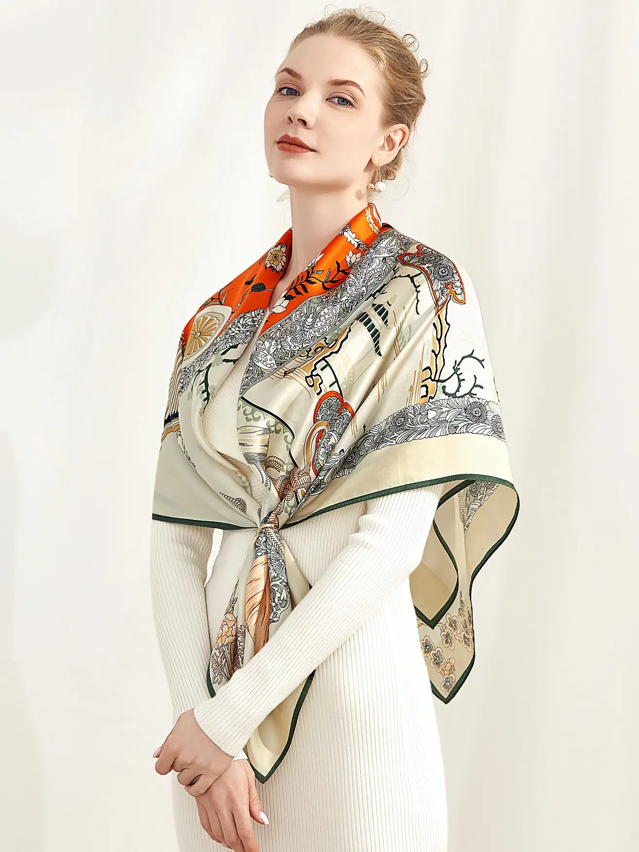 Jeelow Exquisite 100% Real Mulberry Silk Scarf - Opulent 16 Momme Large Square Wrap, 42x42 Inch, Luxurious Accessory for Evening Wear & Daily Elegance