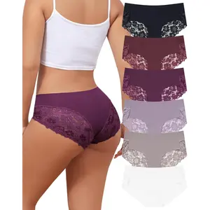 Cheeky Underwear for Women Lace Seamless Bikini Panties Ladies Soft No Show Hipster 6 Pack S-XXL