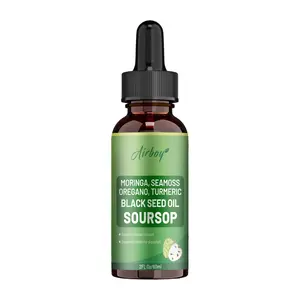 Airboy Soursop Bitters Liquid Drops 10-in-1 with Nori Moringa Turmeric Black Seed Oil Oregano Ashwagandha Herbal Extracts for Overall Health Vegan Non-GMO 2 fl oz