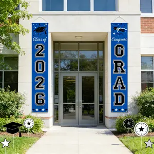 2-Pack Class of 2026 Hanging Shiny Graduation Door Banners, Graduation Decorations 2026 Backdrop & Photo Prop, Congrats Grad Home Party Decor (Blue), Yard Sign Banner,summervibes