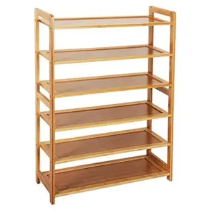 Bamboo Shoe Rack, Free Standing Shoe Rack, Wood Color Closets and Entryway Organizer Wood Color (6-Tiers)