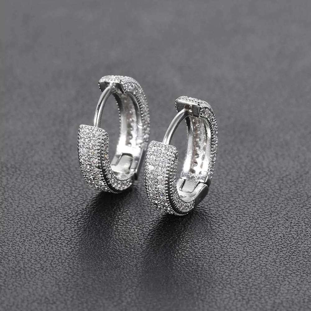 UJ Titanium Ice CZ Stud Earrings, Hiphop Stud Earring Jewelry, Women's Accessories, Couple Gifts, Ear Studs