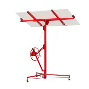 11FT Heavy Duty Drywall Lift – 150lbs Capacity Panel Hoist with 360° Adjustable Telescopic Arm, Collapsible Steel Frame, 3 Lockable Wheels, Professional for Ceiling & Wall Installation – Red