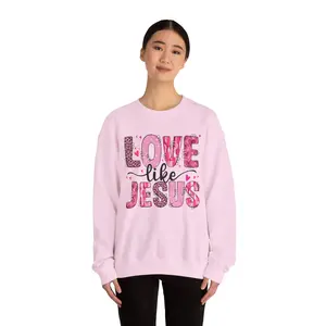 Love Like Jesus sweatshirt | Christian faith typography, pink leopard hearts