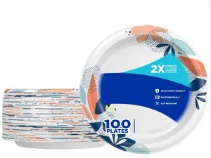 100 Pack 8.5 Inch 2X Stronger Medium Paper Plates Great For Everyday Meals Disposable Prop Utensils Kitchen
