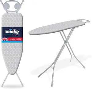 360 Stand Minky Classic 4-Leg Traditional Ironing Board with Thick Smooth Pad, Iron Rest, Metal Frame, Height Adjustment, Extra Wide 43x14" Grey Honeycomb Cover