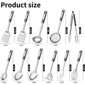 Stainless Steel Kitchen Utensil Set – Premium Thickened Cooking Utensils Set, Silver Kitchen Tools Set for Cooking, Dishwasher Safe Kitchen Tool Set