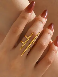 Trendy Punk Stainless Steel Geometric Line Open Ring, Simple Design Women's Party Vacation Ring, Unique Style Jewelry Accessory, Adjustable Ring, Fashion Stackable Finger Rings, Metal Rings