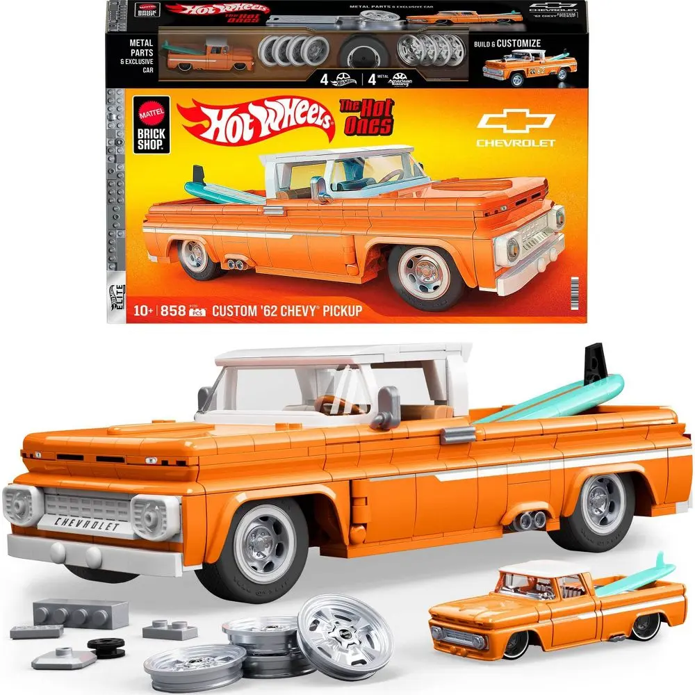Mattel Brick Shop Hot Wheels Custom 62 Chevy Pickup Building Toy Kit for Collectors - 858pc