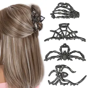 3pcs Spider Web Skull Hand Hair Clips, Punk Metal Style Alloy Hair Accessories, Large Medium Shark Clip Hair Claw for All Hair Types