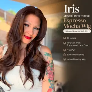 Iris - MaxFull Dimensional Espresso Mocha Wig | Ultimate Brunette Melt Wavy, 20 inches, 13×5 Skin-Melt Transparent Lace Front, Free Part, Built-In Faux Scalp, Natural Looking Wig