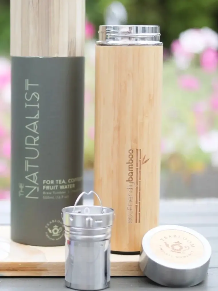 Tea-2-Go Bamboo Travel Mug - Keep Hot/Cold - Stainless Steel - BPA Free - Built-in Infuser - Insulated Lid - Tumbler