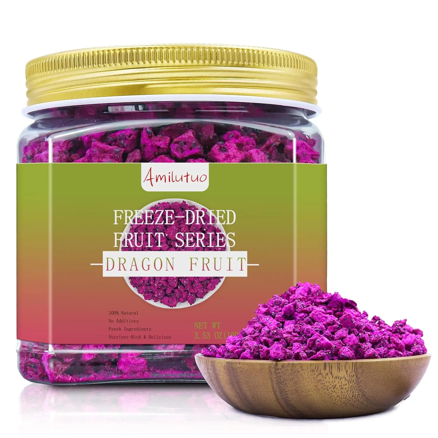 Amilutuo Freeze Dried Dragon Fruit, 3.53OZ/100g No Added Sugars | Freeze Dried Fruit, Dragon Fruit Chunks, Dry Dragon Fruit, Ideal for Infusing Drinks, Baked Goods and Water