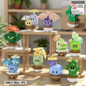 Cartoon Cactus Building Block Set, Assembly Building Blocks, Creative Plant-Themed Construction Kit for 8+, Diy Building Model, Fun Collectible Models in Various Colors