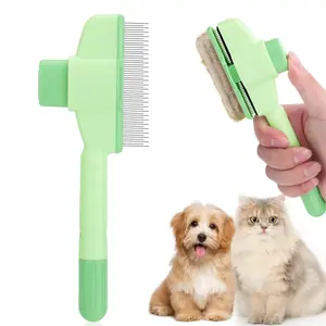 Pet Hair Removal Comb with Release Button for Cats and Dogs, De-Shedding Brush with Long & Short Stainless Steel Teeth for Efficient Hair Removal