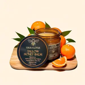 Terra Lotus Organic Grass-Fed Beef Tallow Balm with RawHoney - Handmade All-Natural Moisturizer for Soft, Smooth,Radiant Skin