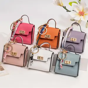 Mini Square Bag Pendant Keychain, Premium Leather Key Charm with Colorful Strap, Cute Car & Bag Accessory outdoorfun