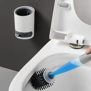 Liquid Dispensing Toilet Brush and Holder Set - Silicone Bristles Toilet Bowl Cleaner Brush with Refillable Handle - Ventilated Hygienic Draining Base for Quick Drying Bathroom Storage, Bathroom Cleaning Tool