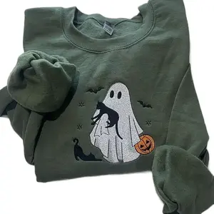 Halloween Embroidered Ghost with Cats Sweatshirt