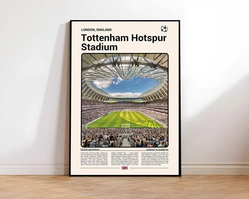 Tottenham Hotspur Stadium London Print | England Football Mid-Century Modern Wall Art Poster Poster Print Unframed