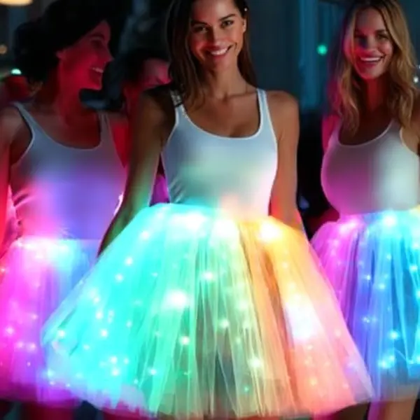 Women's 5-Layered Tulle Tutu Skirt - Light Soft Black Ballet Petticoat with White Yarn for Party, Halloween Cosplay - Waterproof m LED Lights Womenswear Bottom