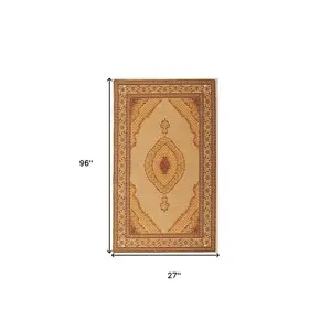 8' Beige And Ivory Oriental Runner Rug