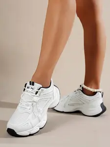 1 Pair White Mesh Panel Chunky Sneakers, Street Sport Style, Breathable & Shock Absorption, For Women's Daily Walking & Casual Wear