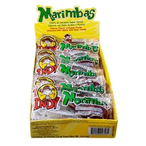 Indy Marimbas Cherry Flavor Lollipops 12-Piece Pack 14.4oz Sweet Bites Spicy Sour Candy Coating Snack