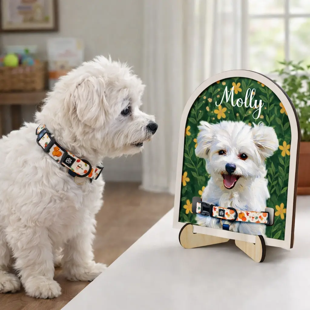 Custom Watercolor Pet Collar Sign, Loss of Dog, Cat Gift, Pet Collar Holder Using Pet Photo, Dog Memorial Wood Frame With Collar Holder, National Pet Day