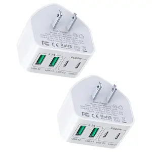 2PCS 4-in-1 Portable Fast Charging, 40W GaN Wall Charger Block PD20W USB-C & 3.1A USB-A Port, Travel Multiport Charger, for iPhone 17/16/15/14/13,iPad,Galaxy,Devices SmartCharger
