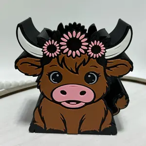 Floral Highland Cow Soap Holder 3D Printed Home Decor For Specialty Foaming Soap