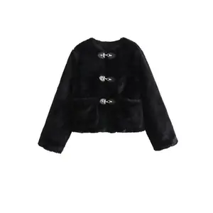 NewWomen's Fleece Jacket with Spring Snap Button Round Neck Long Sleeve, Casual Warm Outerwear for Fall & Winter Seasons Can be used with a raincoat1123