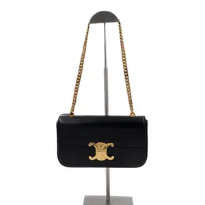 Pre-owned Celine Leather Shoulder Bags Triomphe Small Black JM APT02