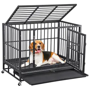 Pet Republic 38-in Heavy Duty Pet Dog Crate Indestructible High Anxiety Dog Cage Kennel W/Lockable Wheels & Removable Tray for Small Medium Dog