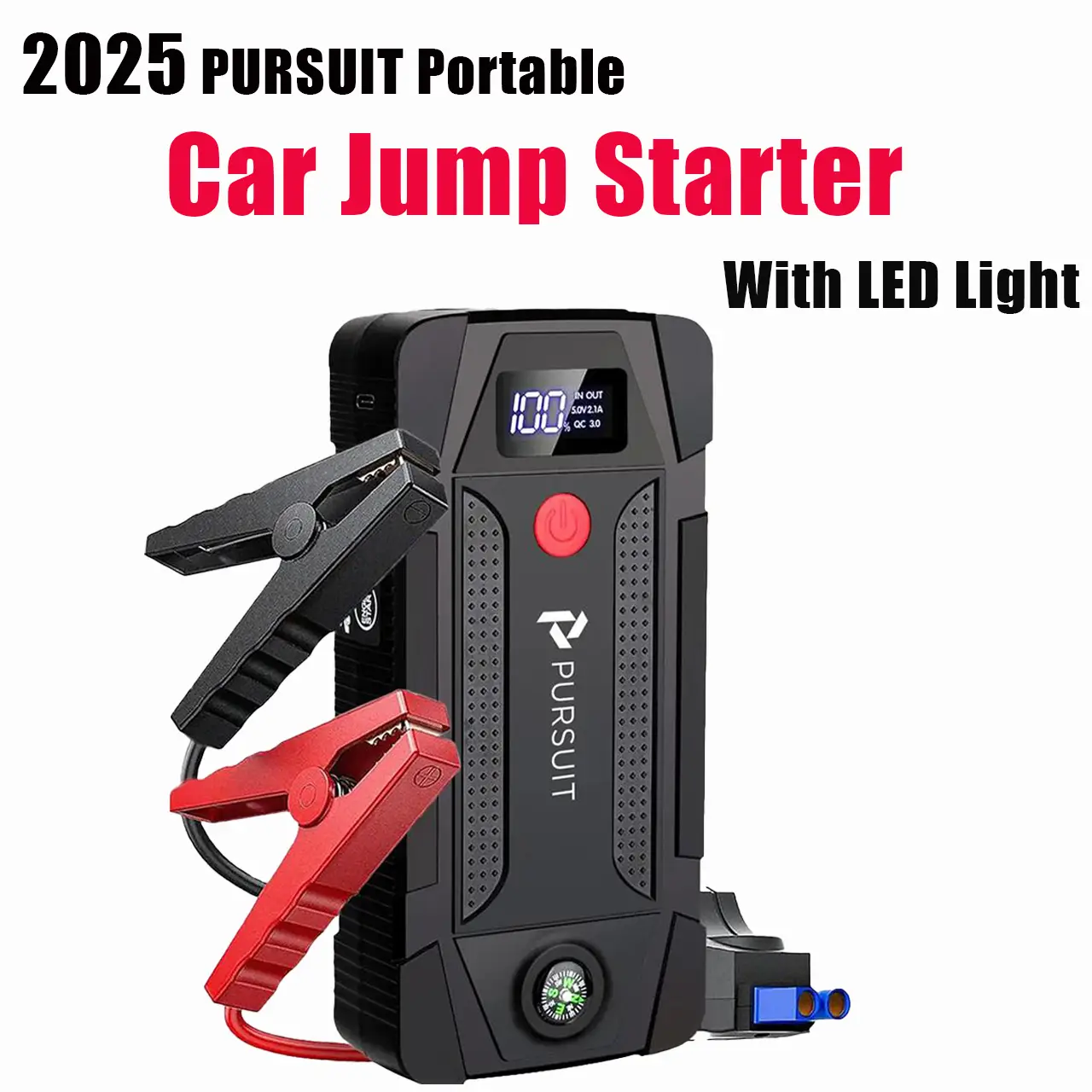 2025 PURSUIT Portable Car Jump Starter with LED Light, Peak Car Jump Starter - Emergency Booster, Wireless Charger