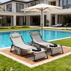 Set of 2 Face Down Tanning Chairs, Foldable Chaise Lounge Chair with Face and Arm Holes, 5-Position Adjustable Outdoor Recliner Bed for Pool, Beach, Patio, Lawn(Gray, Black)